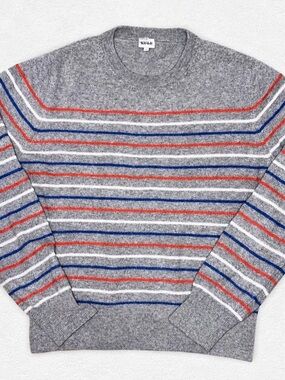 KULE The Betty Striped Cashmere Sweater Gray, Orange White Blue Medium NWOT